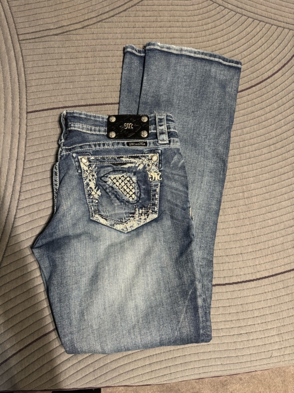 Miss Me Faded Blue Boot-Cut Jeans with Embroidered Back Pockets